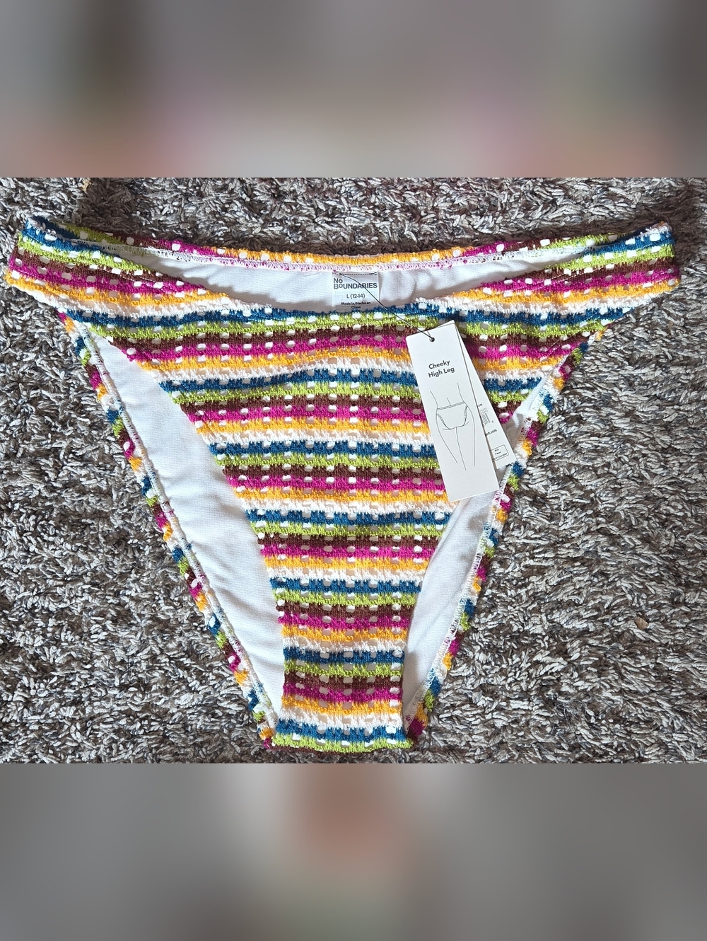 No Boundaries Bright Multicolor Striped High-Leg Bikini Bottom